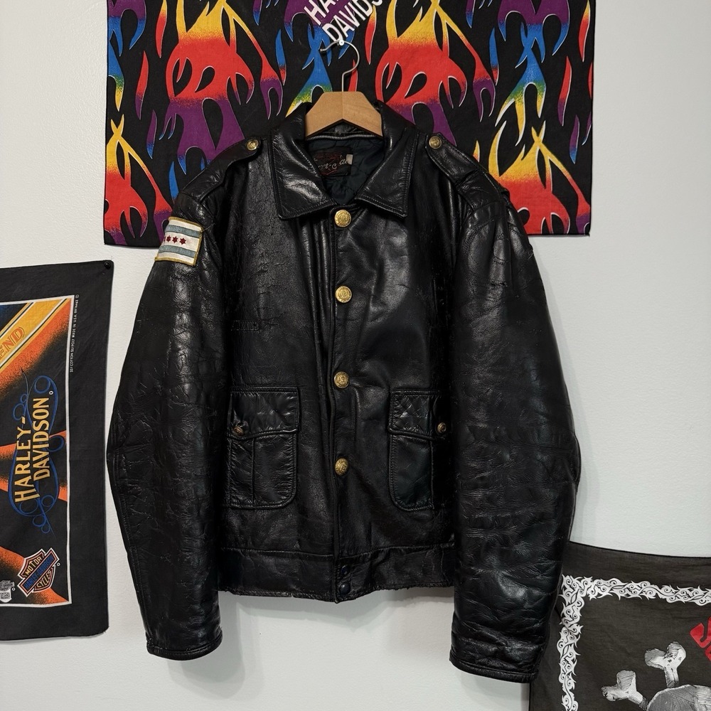 Vintage 1960s Dan Jac Jack Chicago Police Leather Jacket Size 42